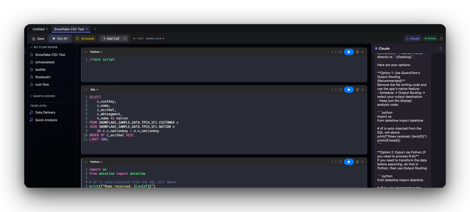 QueryFlow Flow Books notebook with SQL and Python cells